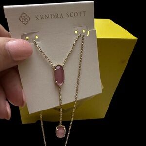 Kendra Scott Elisa Gold‎ Tone Y Necklace in Pink Mother-of-Pearl NEW